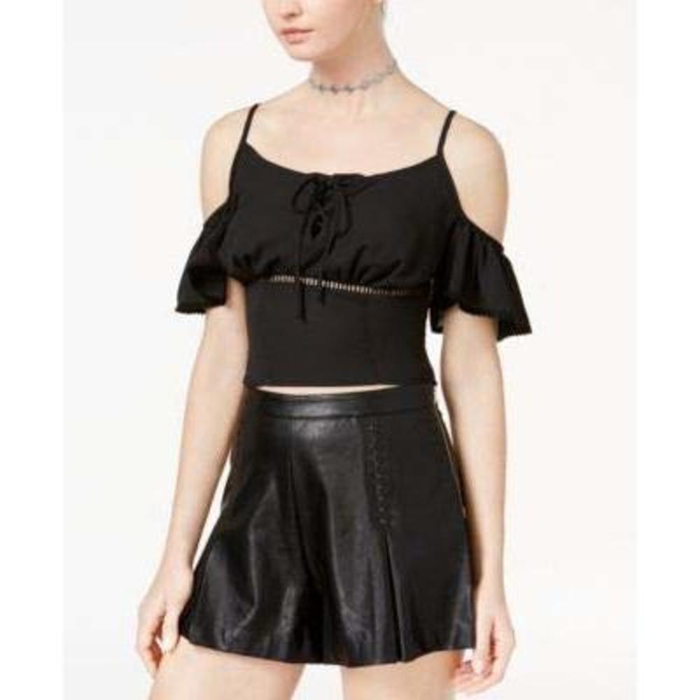 Juniors Cold-Shoulder Black Crop Top Size S